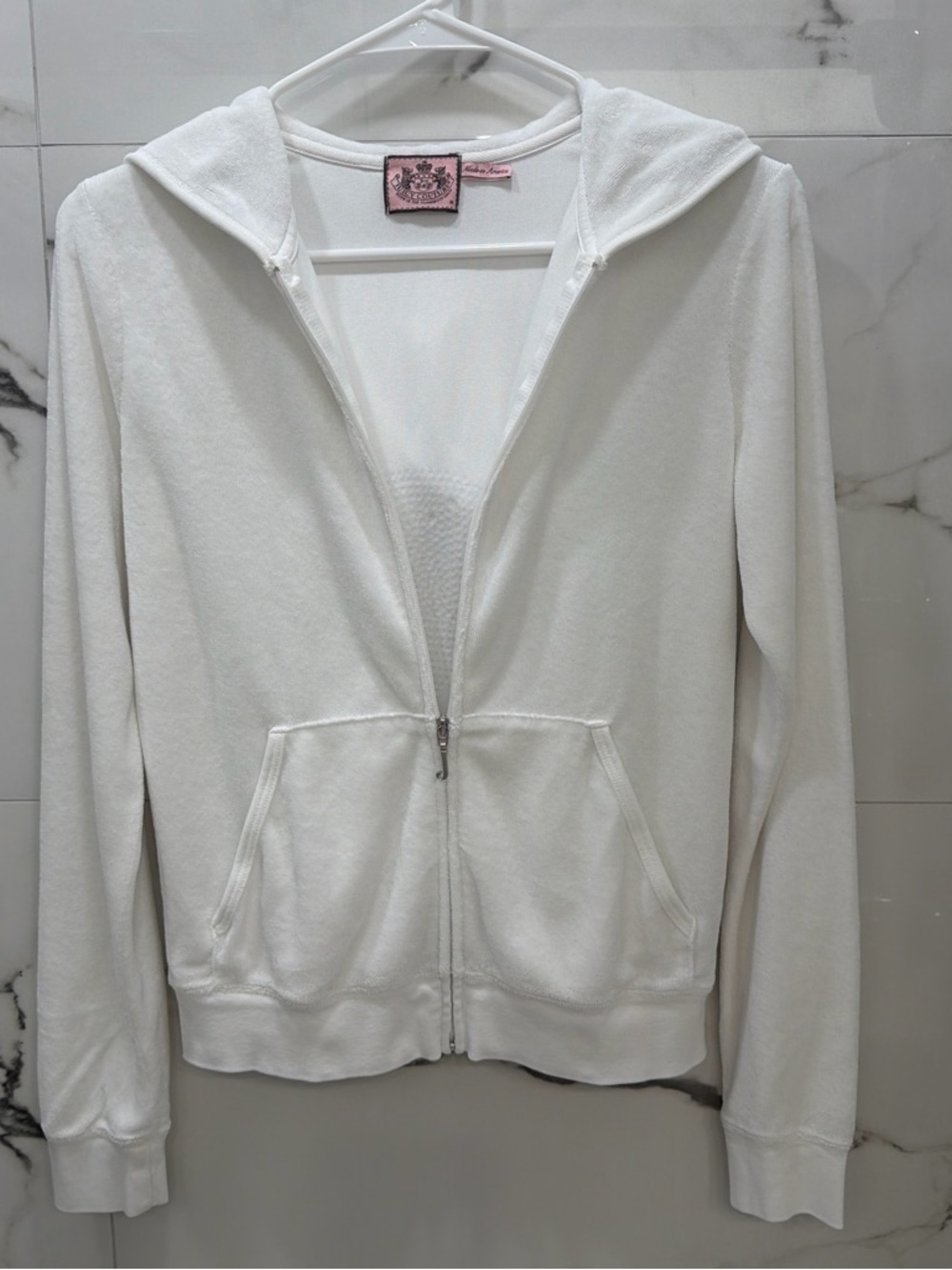 Juicy Couture White Hooded Zip-Up Velour Jacket